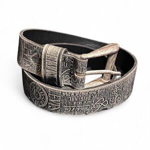 Levi's Mens Logo Stagecoach Leather Belt Black Gray 30 75 Made In USA